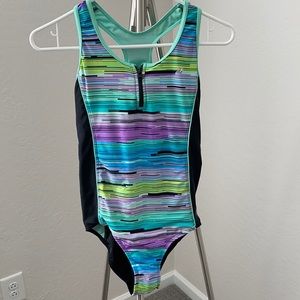 ZeroXPosur Girls One Piece Swimsuit W/Front Zipper